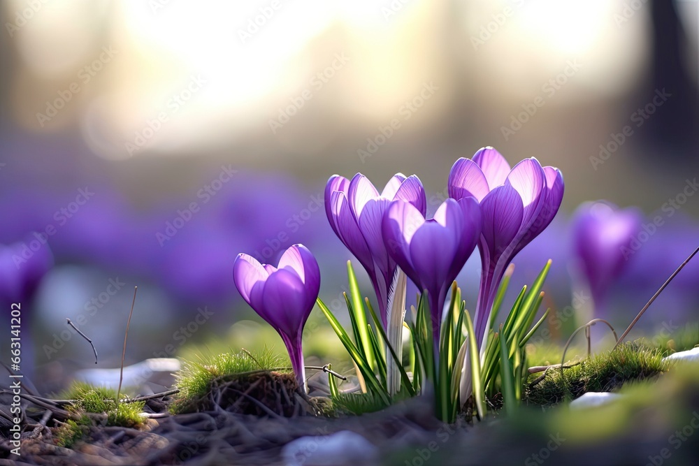 Spring purple crocus flower. Spring purple crocus flower.