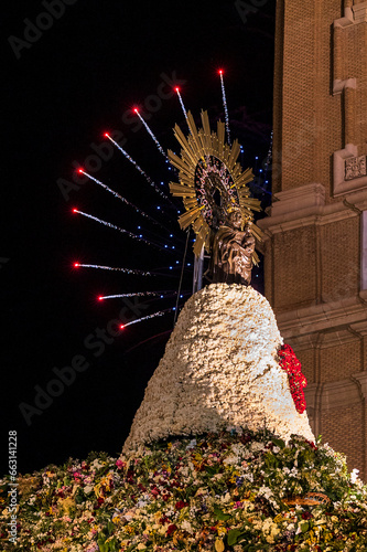Fireworks at the end of the Pilar festivities in the Plaza del Pilar in Zaragoza on October 15, 2023.
