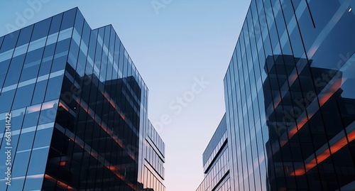 Two modern buildings with glass windows. Architecture design of buildings. © ABDULHAMID