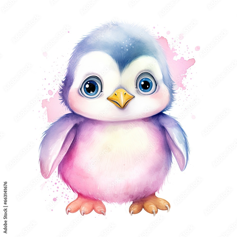 Watercolor fantasy Baby Penguin clip art isolated white background. Watercolor fantasy Baby Penguin clip art isolated white background.