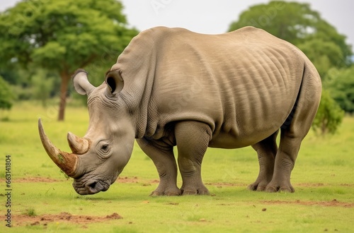 White Rhino grazing.