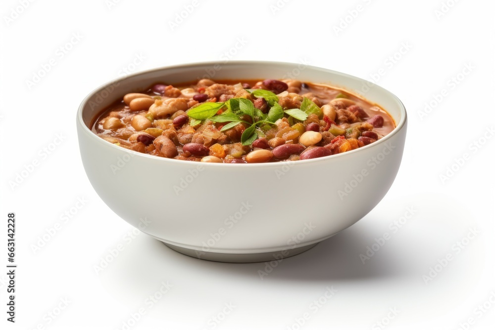 Bean soup white bowl. Food hot lunch, chili hot supper. Generate Ai Bean soup white bowl. Food hot lunch, chili hot supper. Generate Ai
