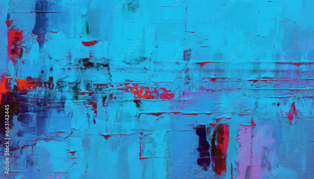 Fototapeta premium Abstract oil painting, neon red, pink, blue brush strokes background, wallpaper, paint texture, bold art, expressive artwork, fine realistic detail, modern style, evoking vibrant emotions, feelings
