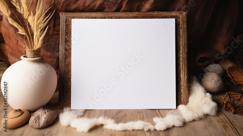 White card with a boho composition background