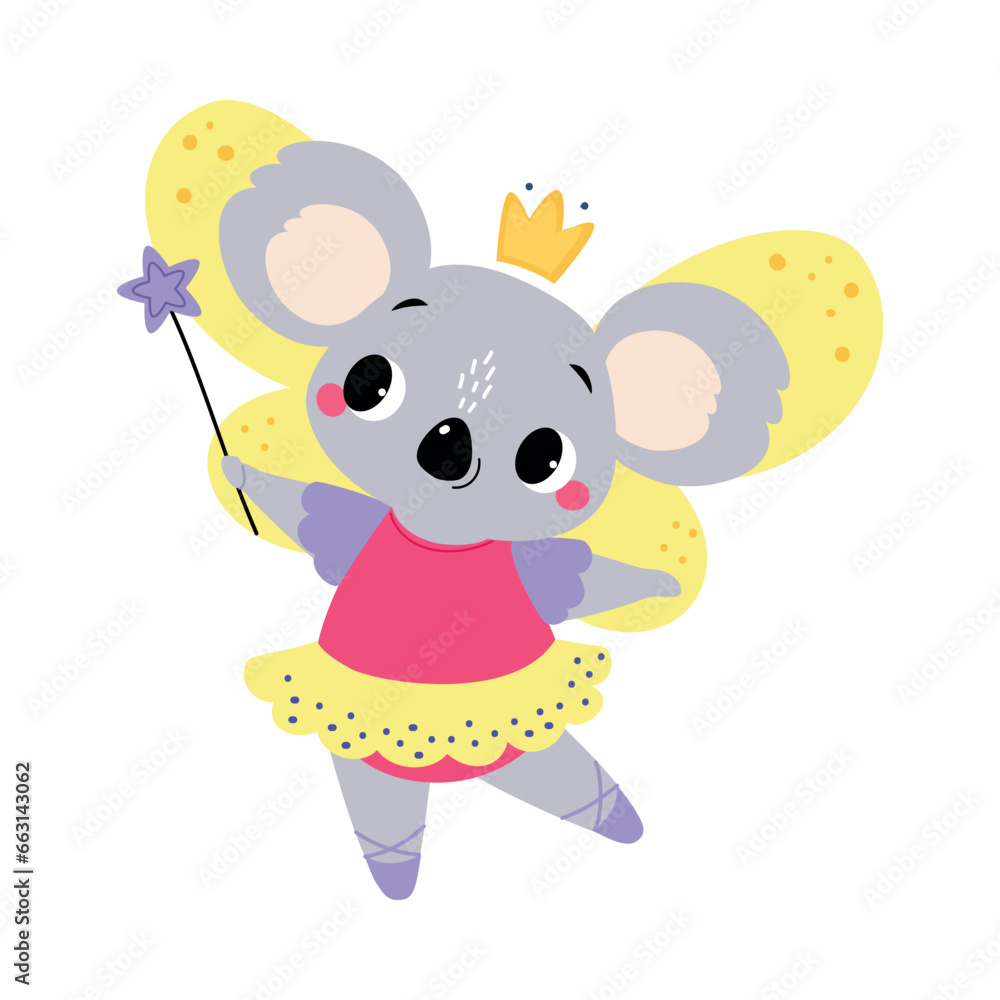 Koala Animal Fairy in Pretty Dress with Magic Wand and Wings Vector Illustration Koala Animal Fairy in Pretty Dress with Magic Wand and Wings Vector Illustration
