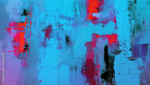 Abstract oil painting  neon red  pink  blue brush strokes background  wallpaper  paint texture  bold art  expressive artwork  fine realistic detail  modern style  evoking vibrant emotions  feelings