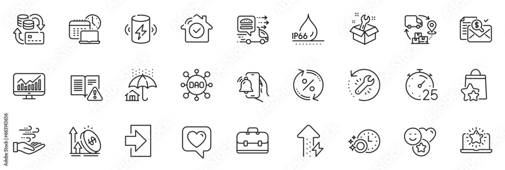 Icons pack as Instruction manual, Dao and Spanner line icons for app include Login, House security, Dishwasher timer outline thin icon web set. Best laptop, Home insurance, Portfolio pictogram. Vector Icons pack as Instruction manual, Dao and Spanner line icons for app include Login, House security, Dishwasher timer outline thin icon web set. Best laptop, Home insurance, Portfolio pictogram. Vector