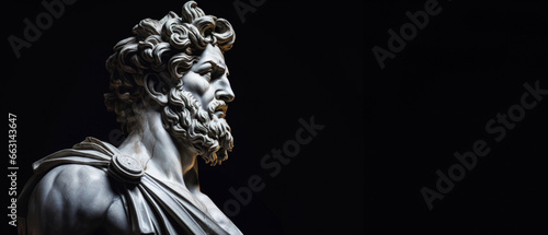 Portrait of a gentle and flawless stoic marble statue. Perfect for background and quotes. With copy space. photo
