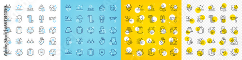 Vector icons set of Problem skin, Sunscreen and Shirt line icons pack for web with Skin care, Uv protection, 24 hours outline icon. Hoody, Vitamin b6, Lingerie pictogram. Vector