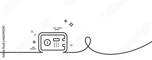Safe box line icon. Continuous one line with curl. Secure deposit sign. Hotel service symbol. Safe box single outline ribbon. Loop curve pattern. Vector