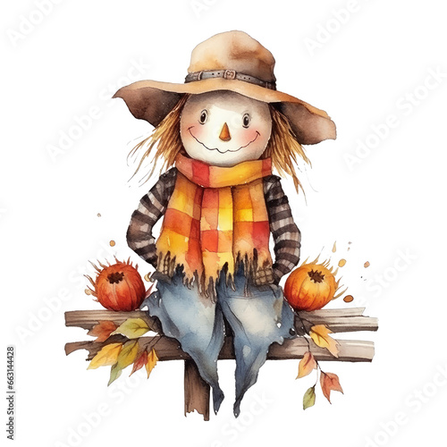 watercolor autumn Scarecrow clipart