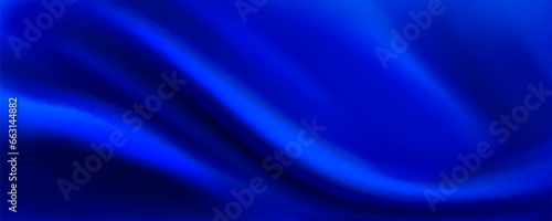 Blue silk fabric background, luxury satin cloth wave texture. Smooth abstract royal curtain velvet pattern with drapery. Elegant navy color material for grand fashion event decoration illustration