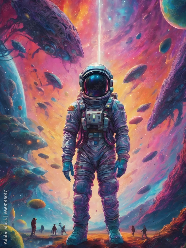 Astronauts are in space and galaxies. Astronauts are in space and galaxies.