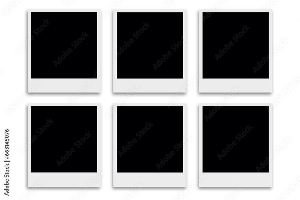 6 Blank square photo frames template with white borders in two rows layout. Used as a printable photo collage or a mock up for album pictures or photographs collection in a classic old style. 6 Blank square photo frames template with white borders in two rows layout. Used as a printable photo collage or a mock up for album pictures or photographs collection in a classic old style.