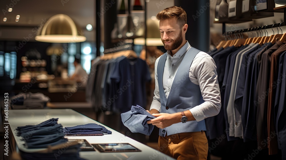 A male consumer visiting a clothing store is choosing what he wants. generative AI