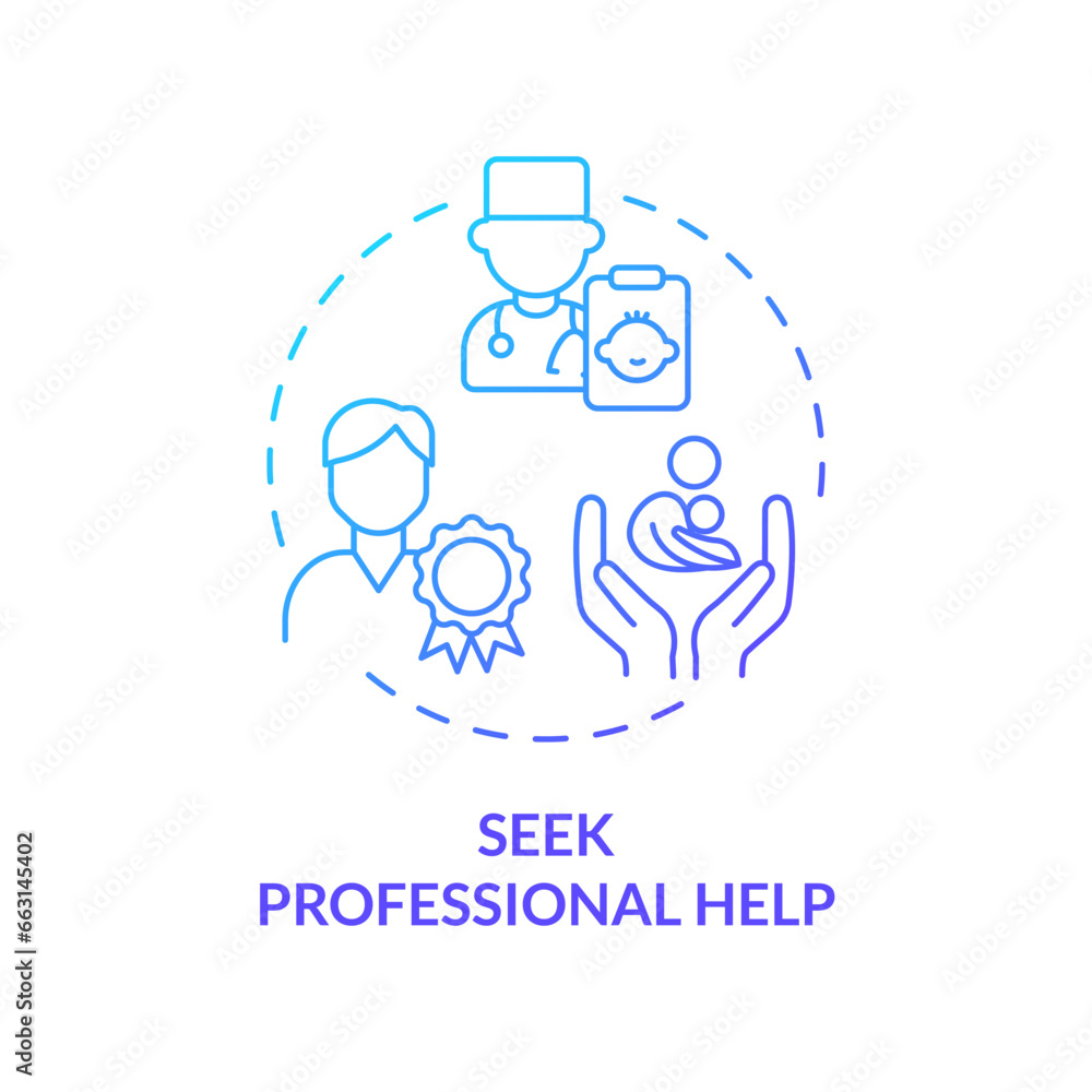 2D gradient icon seek professional help concept, isolated vector, illustration representing parenting children with health issues. 2D gradient icon seek professional help concept, isolated vector, illustration representing parenting children with health issues.