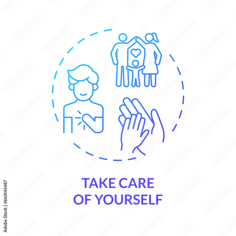 2D gradient icon take care of yourself concept, isolated vector, illustration representing parenting children with health issues. 2D gradient icon take care of yourself concept, isolated vector, illustration representing parenting children with health issues.