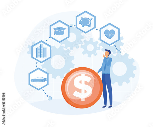  Budget planning, personal finance to allocate expense or payment, income and saving. flat vector modern illustration