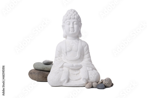 PNG  Buddha statue and stones  isolated on white background