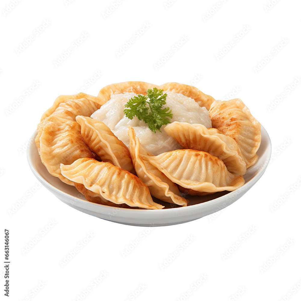 Fried dumpling dish on a white background isolated PNG