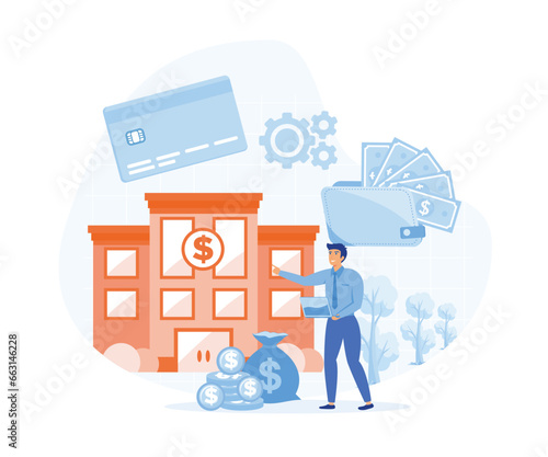 Searching Business Loan Offer, Bank Investments Proposal, Refinancing Opportunity. Flat Vector Concept illustration