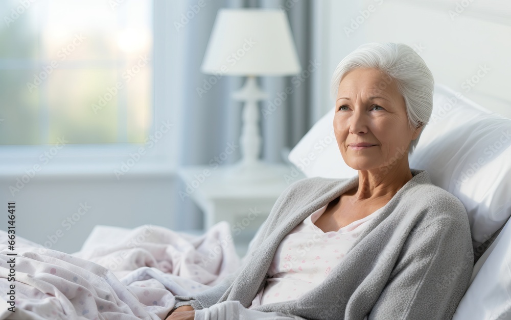 Senior sad woman wearing headscarf, suffering from bone cancer sitting alone at a hospital Senior sad woman wearing headscarf, suffering from bone cancer sitting alone at a hospital