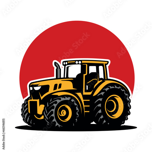 yellow tractor illustration vector