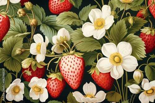 A summer background with strawberries. Generative AI