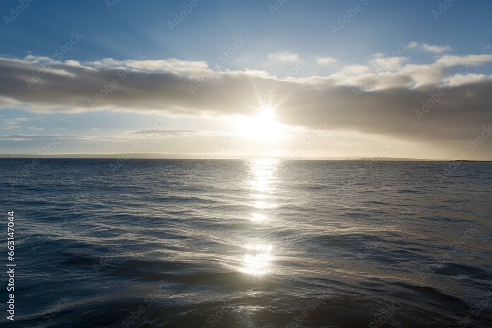 Sunbeams shimmering on tranquil ocean. Generative AI