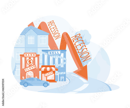 Increasing prices, Rising cost of living, business go bankrupt, unemployment rate rises. flat vector modern illustration 