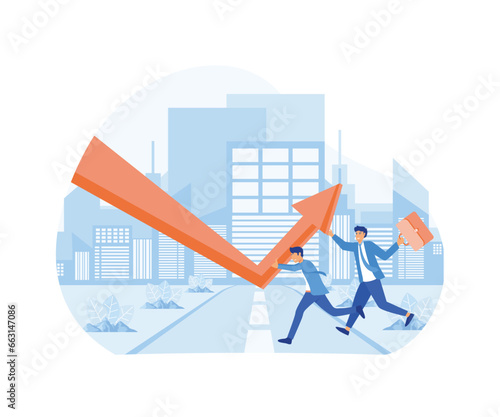 A minimal style of a red down graph of the financial crisis, economic downturn, inflation, recession, failure, bankruptcy, and crisis concept. flat vector modern illustration