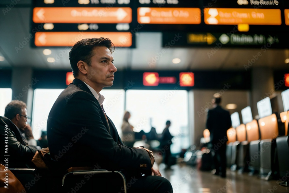 Young portrait of a businessman smiling in the airport background
