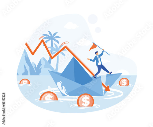 Economical loan payback problem and investment failure and budget collapse. flat vector modern illustration 