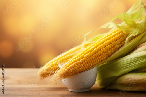 Photo whole ears of corn on a wooden table