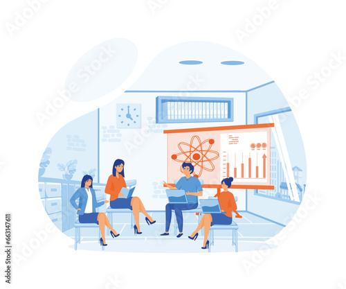 Software Engineer, Statistician, Visualizer and Analyst working on a project. flat vector modern illustration 