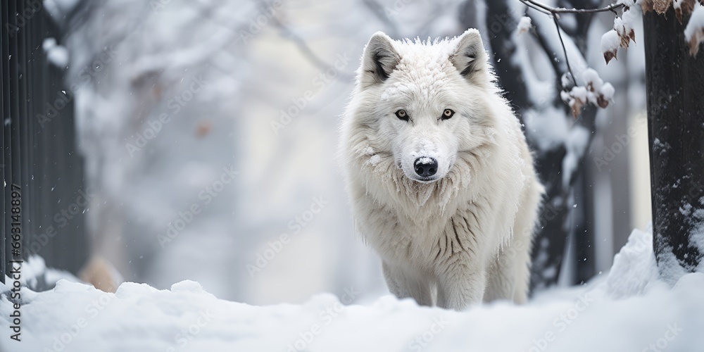 Obraz premium a image snow wolf waling snowstorm, AI Generative