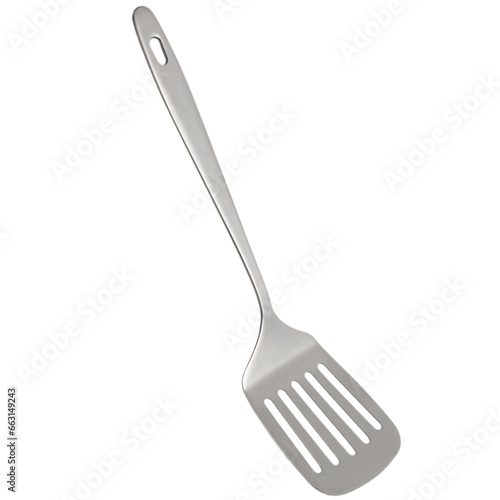 Stainless steel spatula turner isolated on white background.