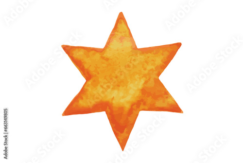 Star of David watercolor illustration. Six pointed geometric figure and light blue artistic gradient.