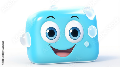 shampoo soap cartoon funny abstract children's personage bottle with a smile and eyes isolated on a white background