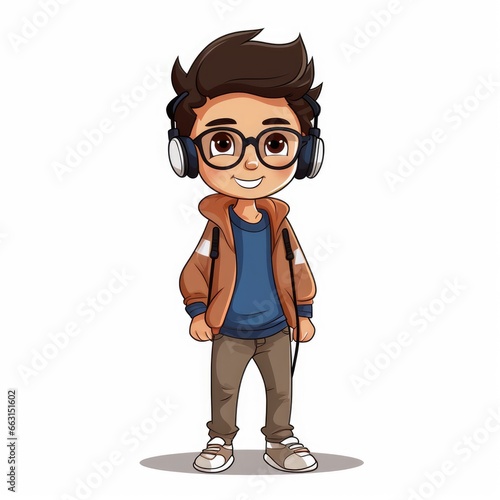 a image cartoon flat of a boy wearing headphone, AI Generative