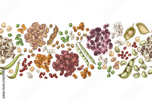 Hand drawn legumes seamless border