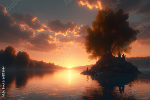 sunset over the lake