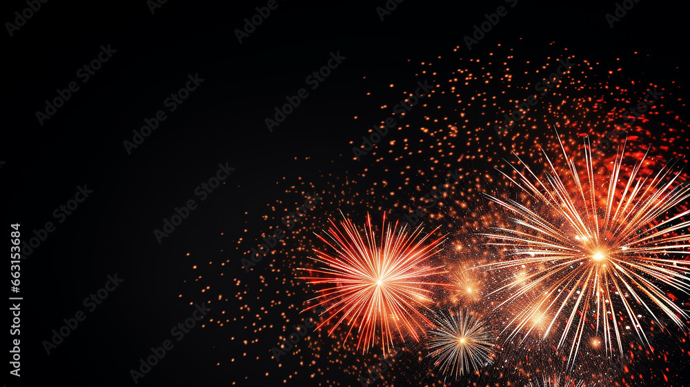Golden fireworks isolated layer on black background, night festive view abstract Golden fireworks isolated layer on black background, night festive view abstract