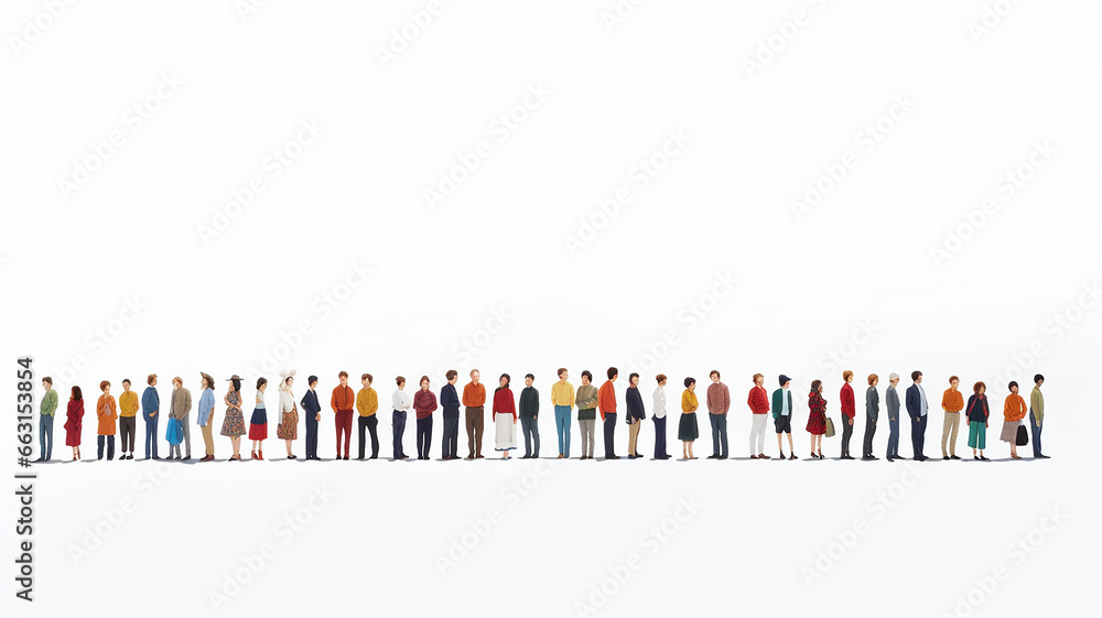 row of figures of people group on a white background, graphic illustration fictional, unidentifiable silhouettes row of figures of people group on a white background, graphic illustration fictional, unidentifiable silhouettes