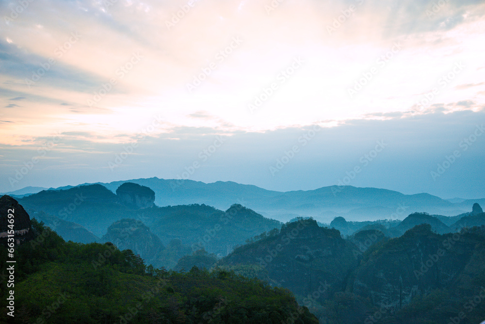 Wuyishan, Wuyishan City, Fujian Province - the view of mountains facing the sky at sunrise