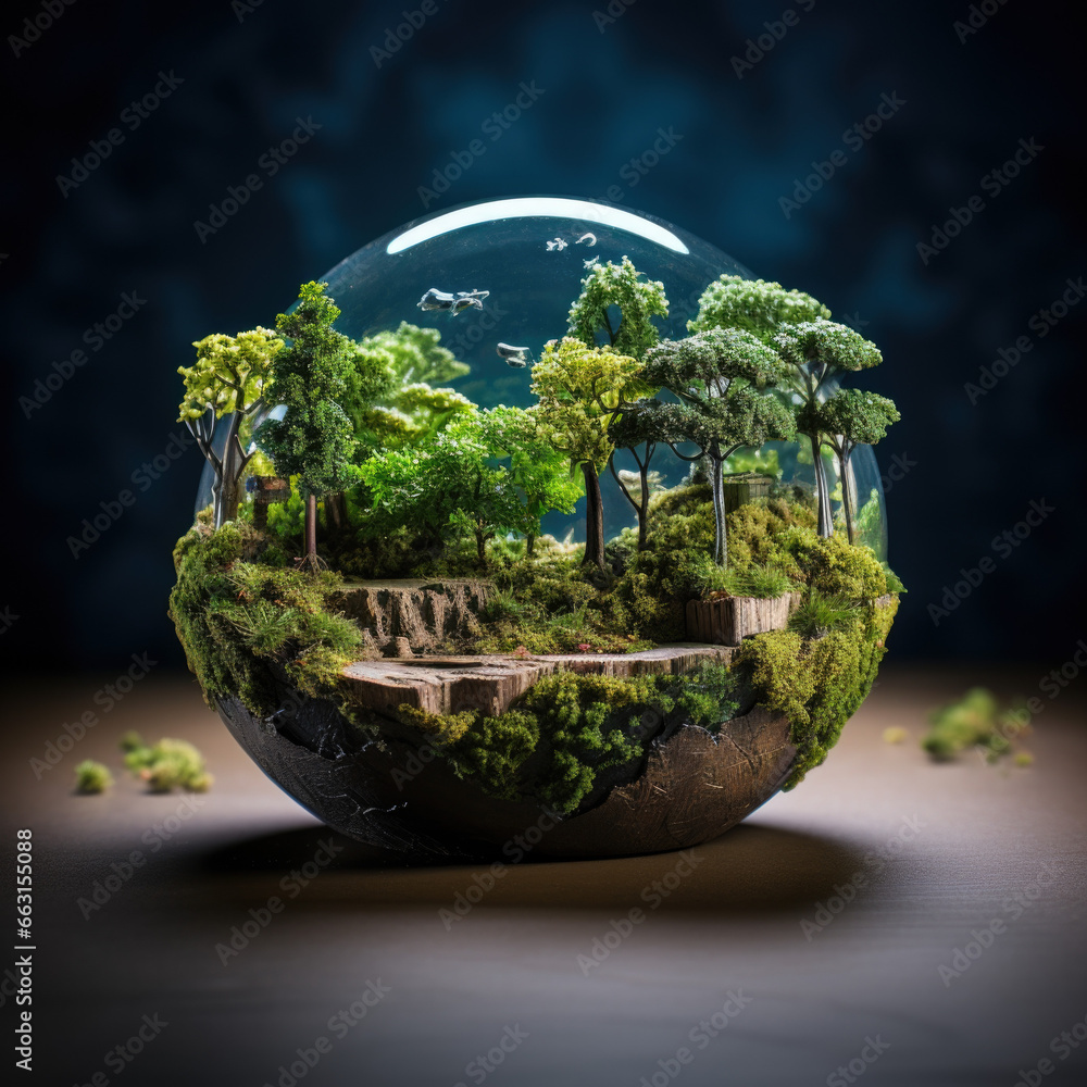 Glass globe with forest inside. Green planet, environmental conservation concept. Glass globe with forest inside. Green planet, environmental conservation concept.