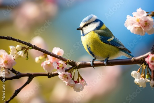 A Bluetit bird resting on the branch of a tree.