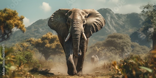 A picture big elephant in wildlife, AI Generative photo