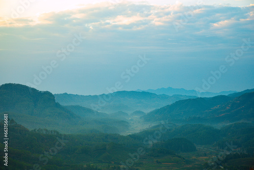 Wuyishan, Wuyishan City, Fujian Province - Aerial view of cityscape and mountains