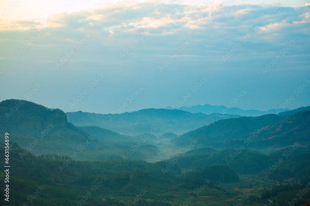 Wuyishan, Wuyishan City, Fujian Province - Aerial view of cityscape and mountains Wuyishan, Wuyishan City, Fujian Province - Aerial view of cityscape and mountains